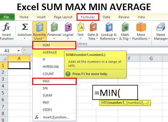 Excel SUM MAX MIN AVERAGE