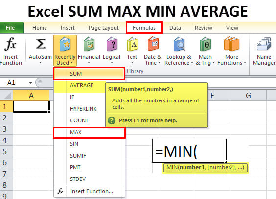 How To Use Excel Sum Max Min And Average Function 5623