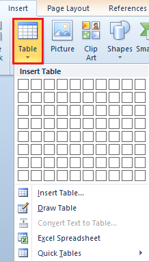 13 Insert Table Screen
