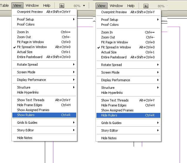 show hide rulers - indesign