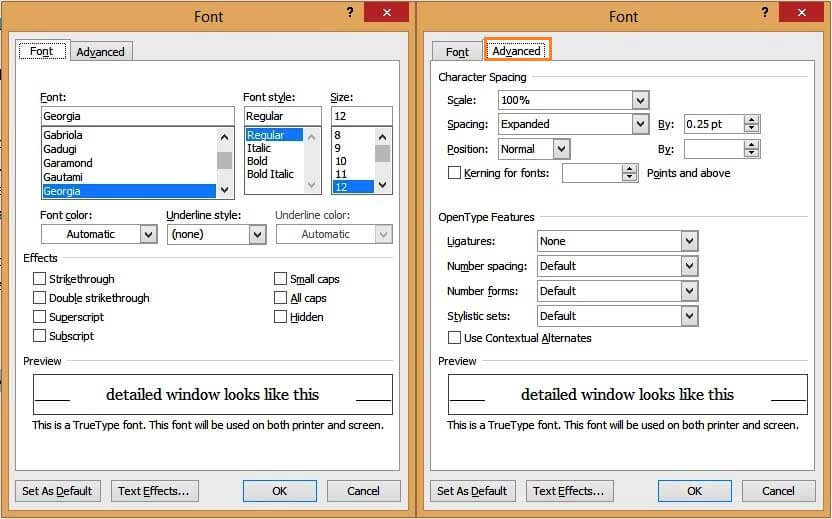 Working With Text In Word - Font Screen