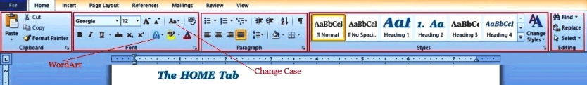 Working With Text In Word - Home Tab Screen