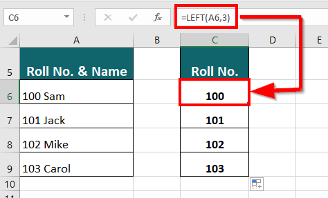 LEFT Function result