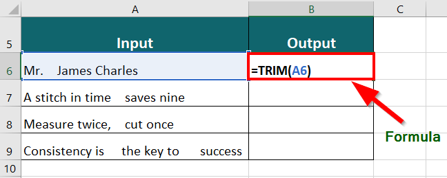 advanced excel formula-TRIM 