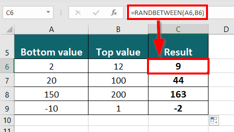 RANDBETWEEN() result