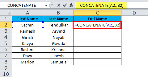 CONCATENATE उदाहरण 1-2