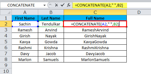 CONCATENATE उदाहरण 1-4