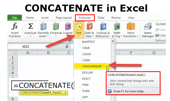 एक्सेल में CONCATENATE