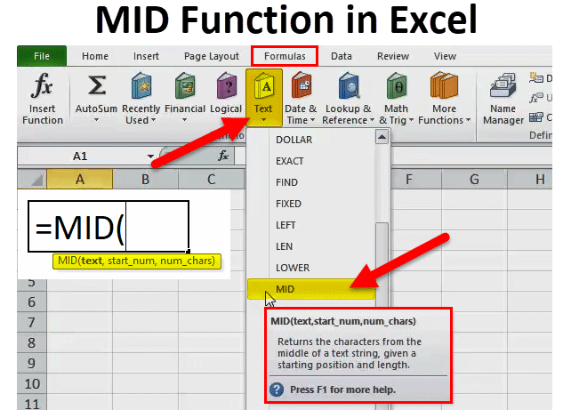 Команда mid в excel