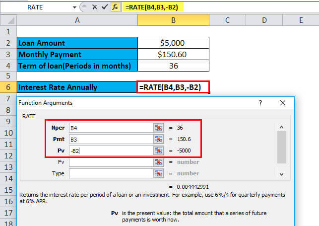 Excel RATE Function Example 1-2