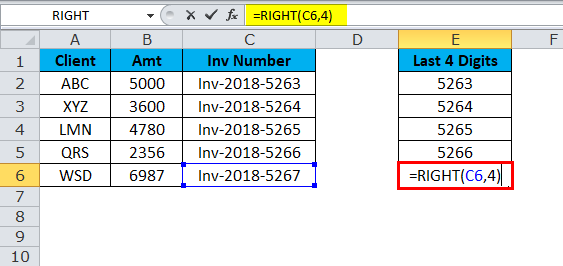 RIGHT Function Example 1-2