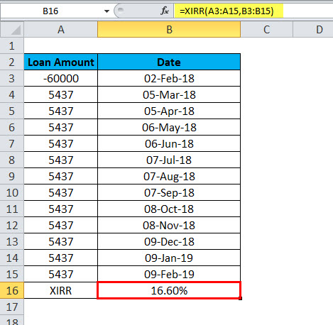 एक्सेल में XIRR उदाहरण 2-1