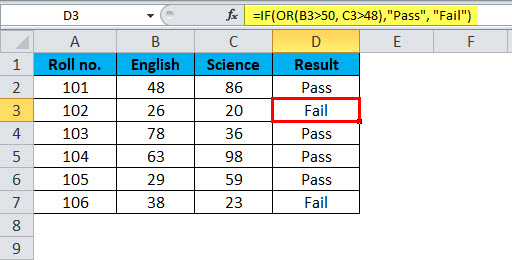 OR Function in Excel Example 3