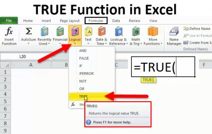 TRUE Function in Excel (Formula, Examples) | How to use TRUE Function