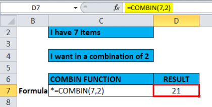 एक्सेल में COMBIN उदाहरण 2-5