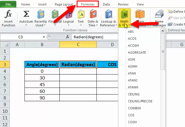 Как записать cos2x в excel