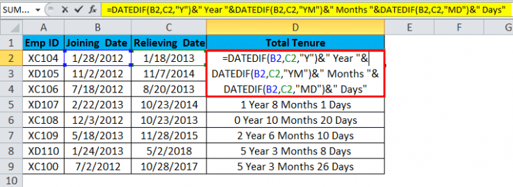 Datedif Years And Months