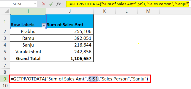 GETPIVOTDATA Example 1.3