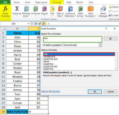 max assignment in excel