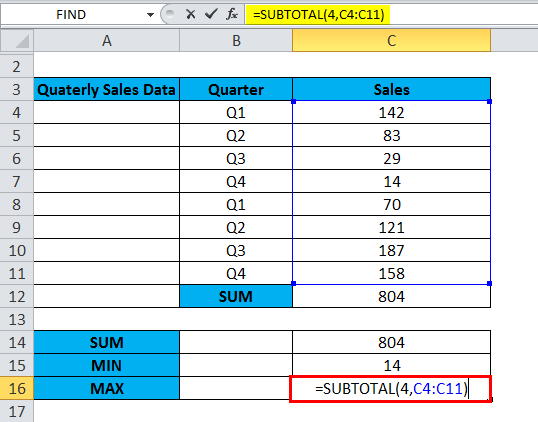 SUBTOTAL function 