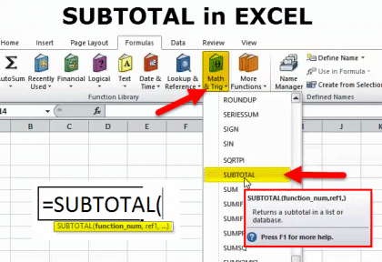 how to calculate subtotals in excel