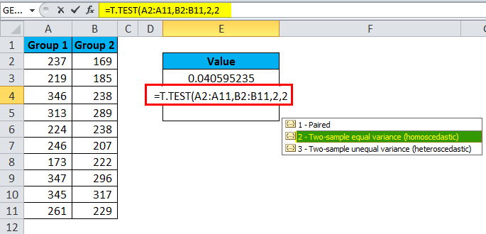 T-Test in Excel