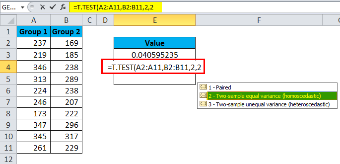  Sample equal variance