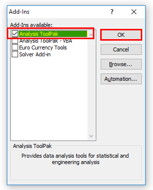 ToolPak and click OK