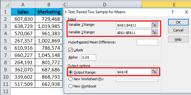 t-test with mean and standard deviation excel