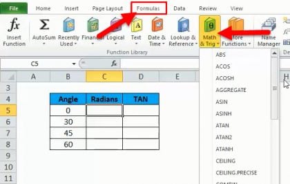 TAN in Excel (Formula, Examples) | How to Use TAN Function in Excel?