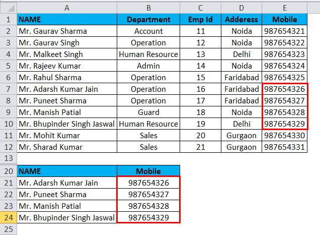 एक्सेल में विलुकप उदाहरण 1-3