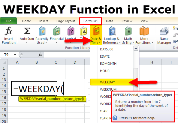 WEEKDAY Function in Excel