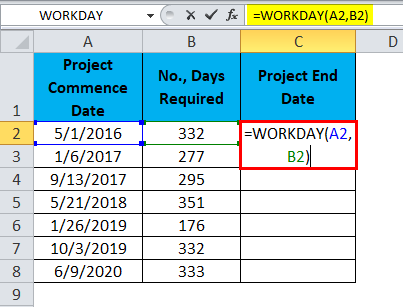 WORKDAY(Function in column )