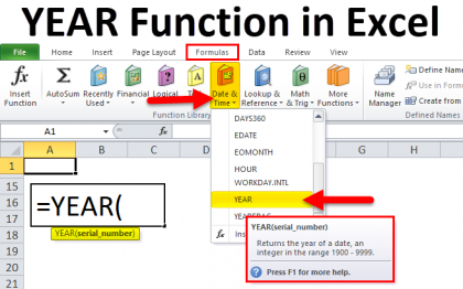 excel formula end of year