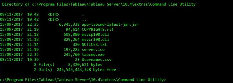 Tableau command check tabcmd dir