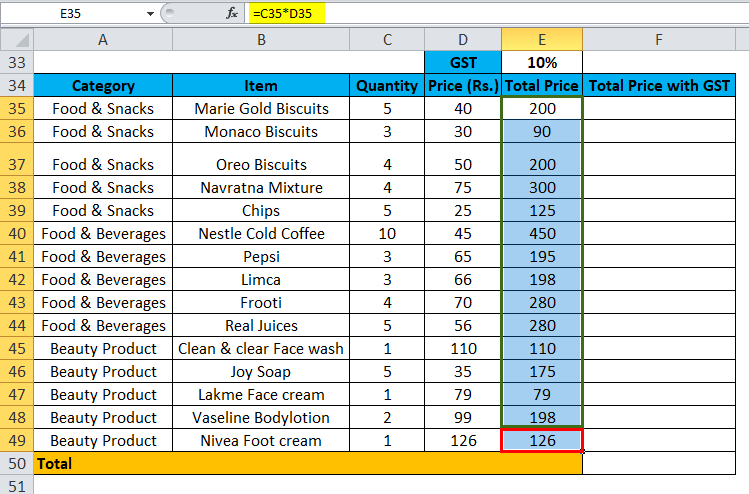 how to calculate gst in excel