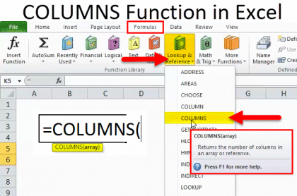 COLUMNS in Excel (Formula,Examples) | How to use COLUMNS Function