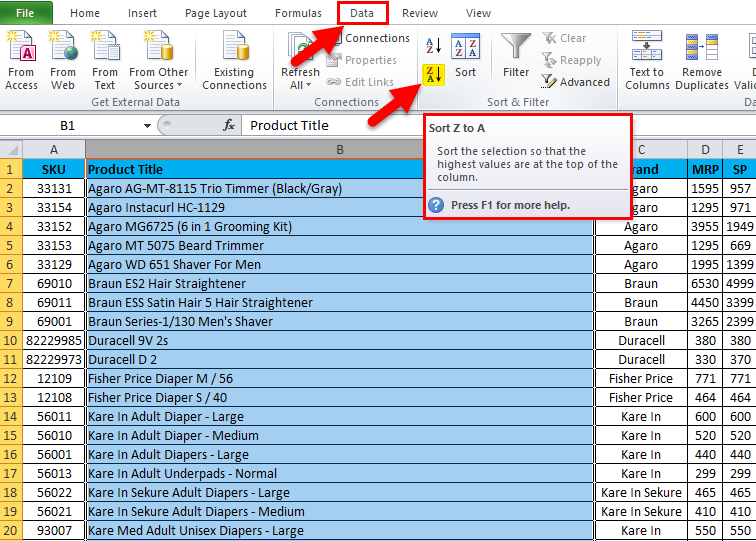 postico sort multiple columns