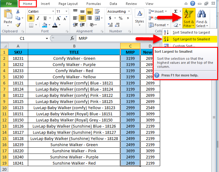 Column Sort Example 5-2