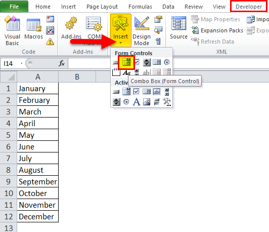 how to insert combo box excel