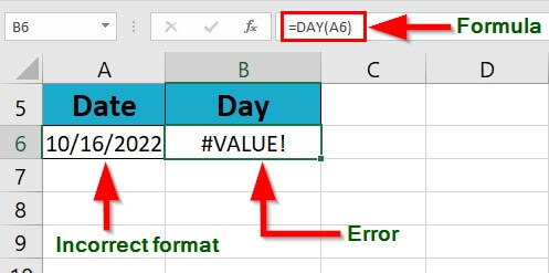 Common Errors and Fixes for Day in Excel