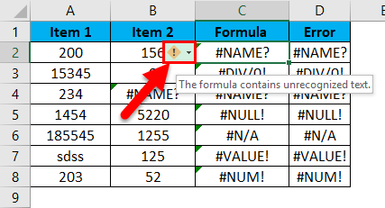 errors excel correct error step