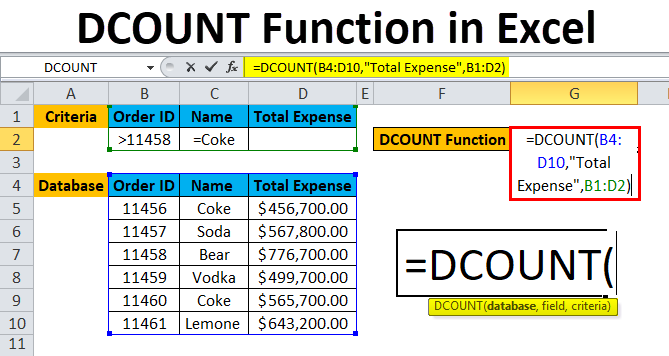 एक्सेल में डी काउंट फ़ंक्शन