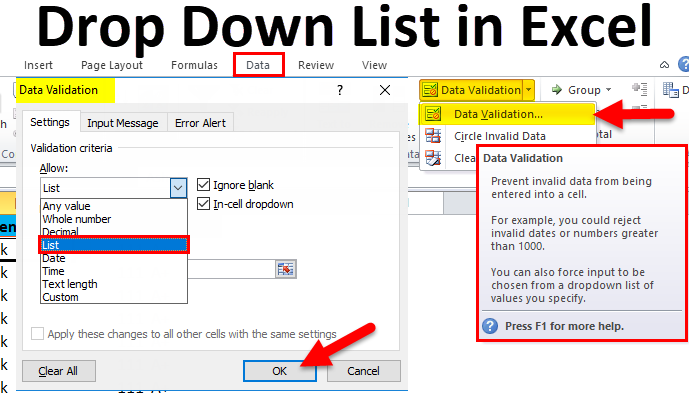 drop down list in excel for mac