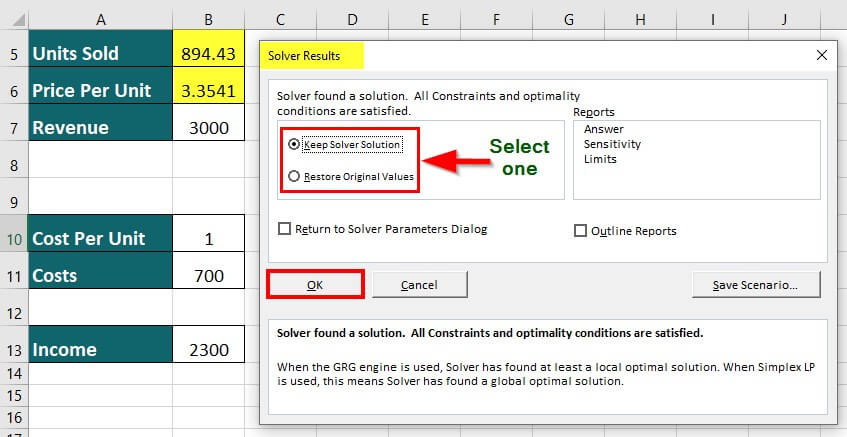 solver in excel-Example 2 Solution Step 6