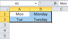 Excel Fill Handle Example 4-1