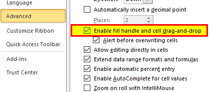 Enable fill handle