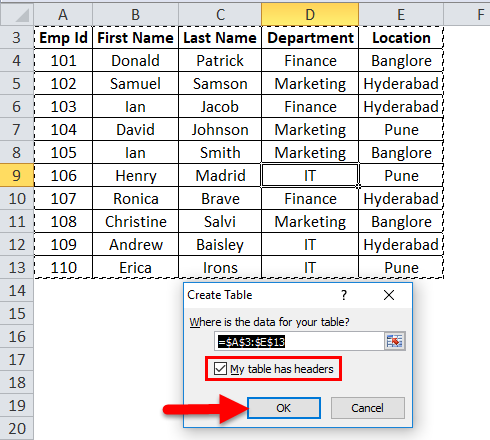 Excel Table Example 1-3