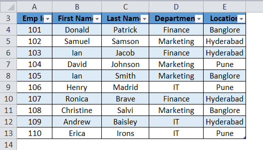 table assignment in excel