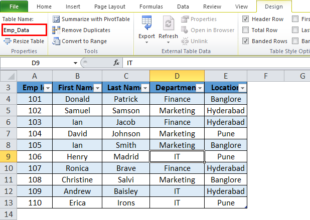 what is an excel query table